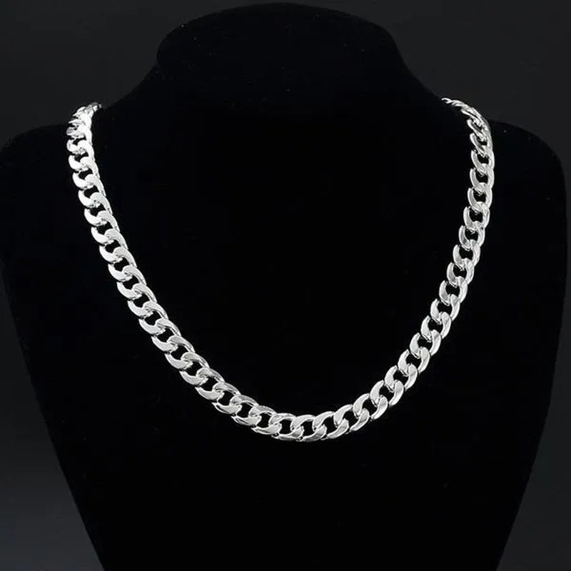 Personality 925 Sterling Silver 10Mm Cuban Chain Necklace for Boy Women Fashion Jewelry Punk Link Necklace Christmas Gifts