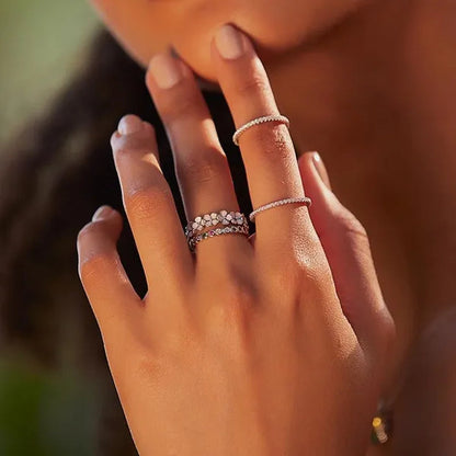 Exquisite Bridal Engagement Wedding Ring Pink Flower Wreath Rings for Women Jewelry