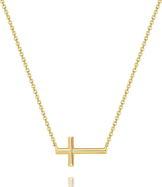 Gold Cross Necklace 14K Gold Cross Necklaces for Women Crosses Chain Necklaces for Women Horizontal Design for Two Wearing Style Crosses Pendant Necklace for Womens