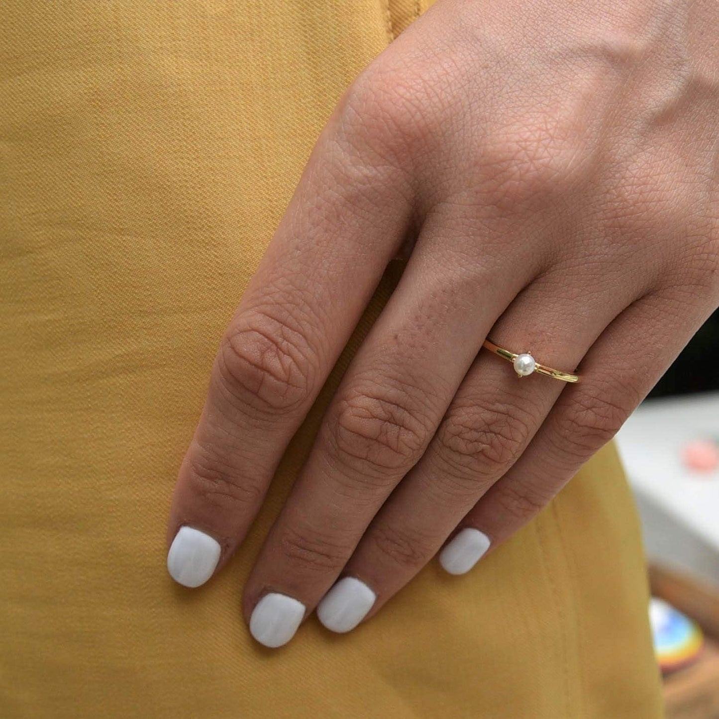 18K Gold Vermeil Tiny Pearl Ring
