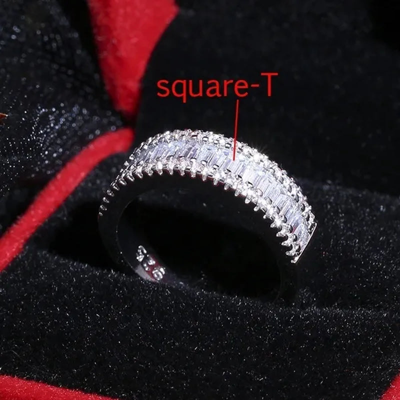 For Beauties! 1PC Pave Setting Square Heart Oval T-Shape Simulated Diamond CZ Eternity Band Engagement Wedding Stone Rings - WORLD TIME VISITS