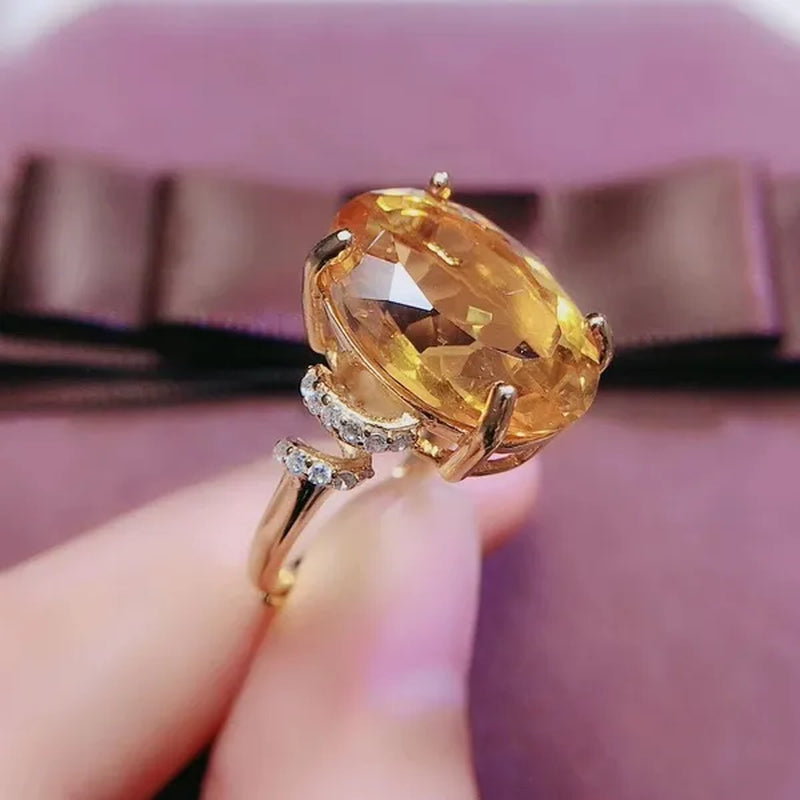 Colife Jewelry 100% Natural Citrine Ring 12*16Mm Natural Citrine Silver Ring Big Size Gemstone Silver Ring Brithday Gift