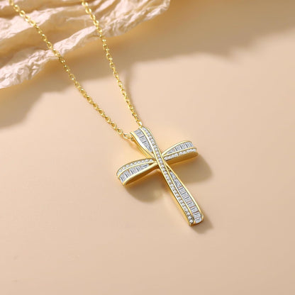 Cross Necklace for Women, 925 Sterling Silver 18K Gold Plated Cross Necklaces for Women, Cross Pendant with 5A Cubic Zirconia Diamond, Birthday Christmas Jewelry Gifts for Women Her Wife