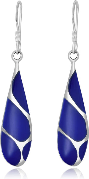 Vintage Lapis Streak Teardrop Birthstone Sterling Silver Earrings, 0.35X1.77 Inch