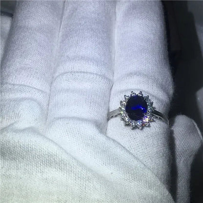 Exquisite Luxury Silver Plated Blue Cubic Zirconia Ring Engagement Wedding Band Rings for Women Bridal Anniversary Gift Jewelry