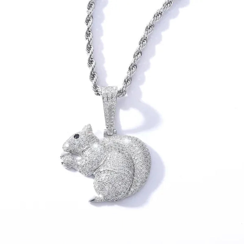 Hip Hop Diamond Cute Little Squirrel Animal Men and Women Necklace Accessories