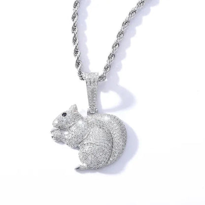 Hip Hop Diamond Cute Little Squirrel Animal Men and Women Necklace Accessories