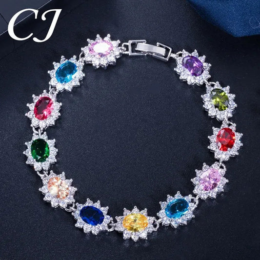 CANDICE 2023 New Fashion Women Silver Jewelry With Multicolor Crystal and CZ Bracelets Bangles 18cm