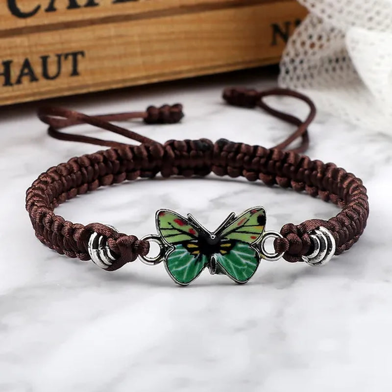 Women Black Woven Rope Bracelet Handmade Multicolor Butterfly Charm Adjustable Bracelets Fashion Friendship Jewelry Girls Gift - WORLD TIME VISITS