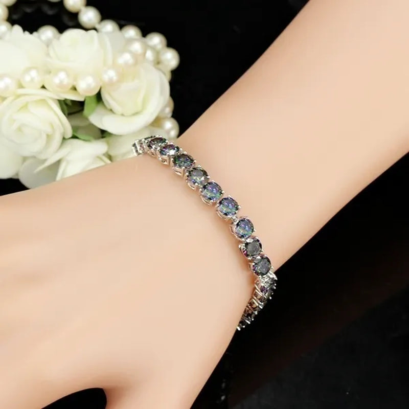 CANDICE Silver Plated Micro Pave Round Rainbow Crystal Stone Women Tennis Bracelet for Evening Party Jewelry