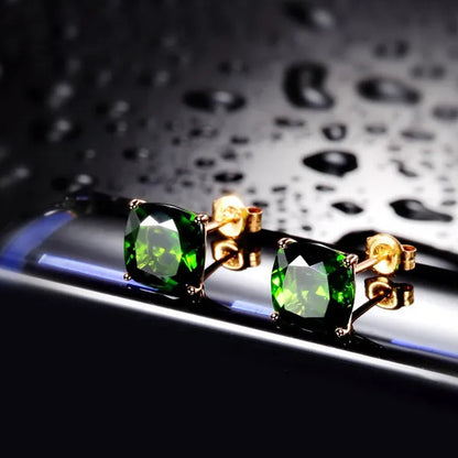 Fashion 18K Rose Gold Princess Bride Green Tsavorite Garnet Gemstone Earrings Women Female Jewelry