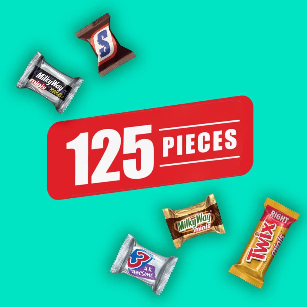 SNICKERS, TWIX, MILKY WAY & 3 MUSKETEERS Minis Size Variety Pack Milk & Dark Chocolate Candy Bars (125 Pieces) Bag