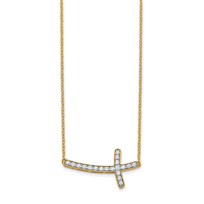 14K Yellow Gold Diamond Sideways Cross 18 In. Necklace