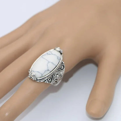 Wholesaler Lot 5Pcs Bohemian Wave Sapphire Ring Retro Turquoise White Black Red Green Blue Ring Women Jewelry