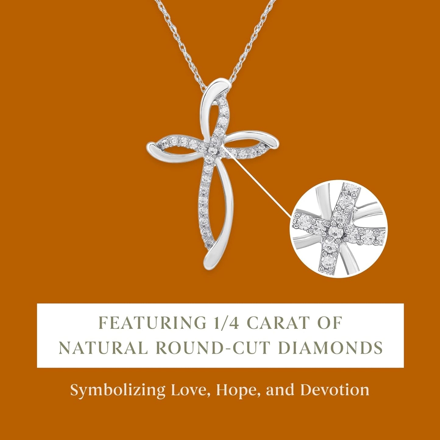 10K White Gold Necklace for Women with Natural Round-Cut Diamond and Swirl Cross Pendant-Necklace, 18" Rope Chain, 925 Sterling Silver Necklace and 18" Cable Chain, 1/4 Carat Total Weight Diamonds & Elegant Gift Box Included