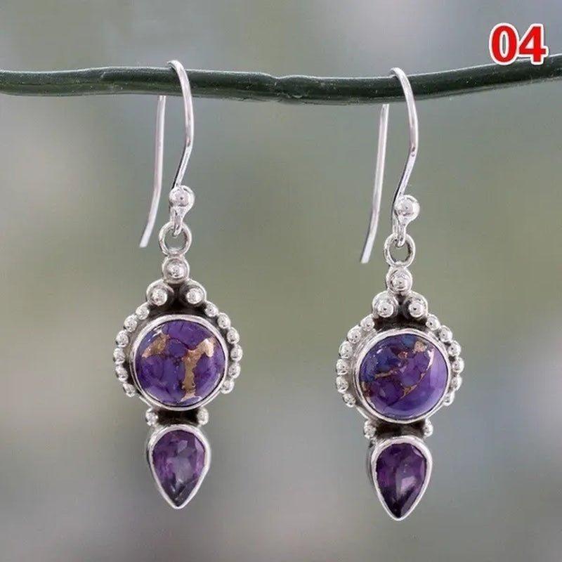 12Styles Vintage Earrings Rainbow Moonstone Earring Amethyst&Peridot&Pearl Dangle Earrings for Women Wedding Bridal Jewelry Gifts - WORLD TIME VISITS