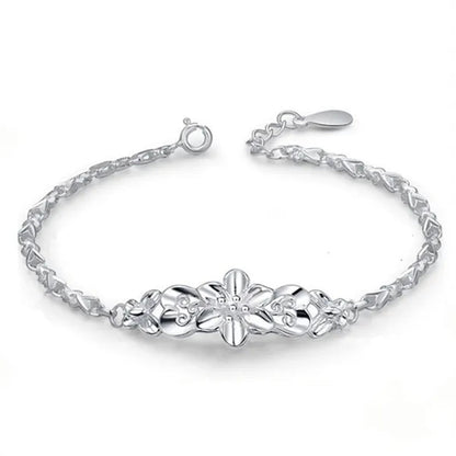 Fashion Beautiful 925 Sterling Silver Solid Flower Bracelet for Women Chain Charm Classic Wedding Jewelry Gift