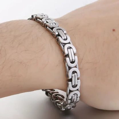 Davieslee Mens Fashion Flat Byzantine Link Silver Tone Stainless Steel Chain Bracelet