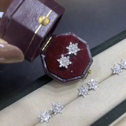 Ear Stud for Women Silver Plated White Sapphire Lab Diamond Snowflake Flower Stud Earrings Bridal Engagement Wedding Fashion Jewelry - WORLD TIME VISITS