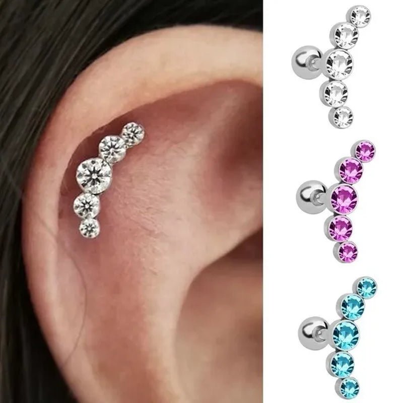 Ear Studs Piercing Tragus Diamonds Stainless Steel Earrings Cartilage Helix Small Ball Bullet Ear Bone Earring - WORLD TIME VISITS