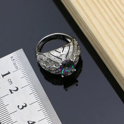 Mystic Rainbow Fire Topaz Jewelry Sets Women 925 Sterling Silver Jewelry Earrings/Pendant/Necklace/Rings/Bracelet