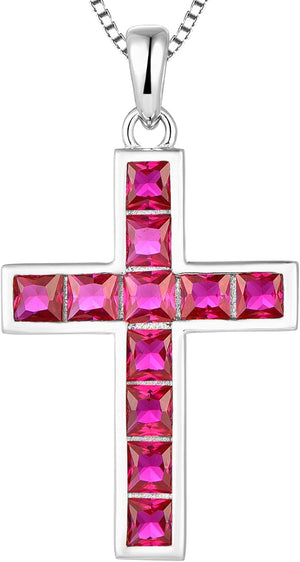 Cross Necklace Sterling Silver Criss Pendant Gemstones Crucifix Jewelry for Women