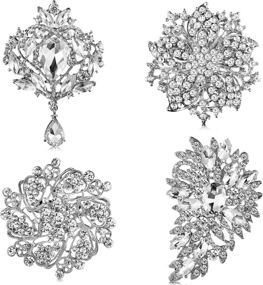 4 Pcs Women'S Rhinestone Brooches Flower Crystal Pins Vintage Brooches for Banquet Wedding Graduation Bridal Shower Gift Jewelry Supplies