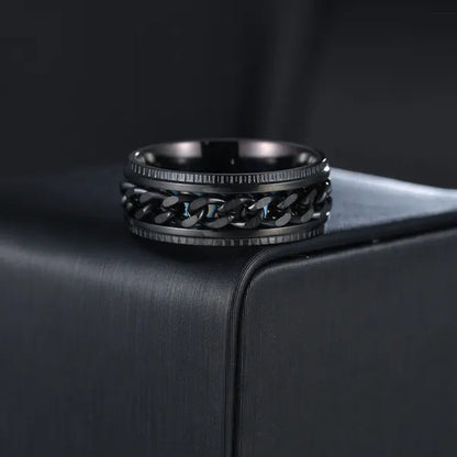 Fashion Punk Stainless Steel 8mm Rings for Men Chain Rings Biker Grooved Edge, Size 6-12 - WORLD TIME VISITS