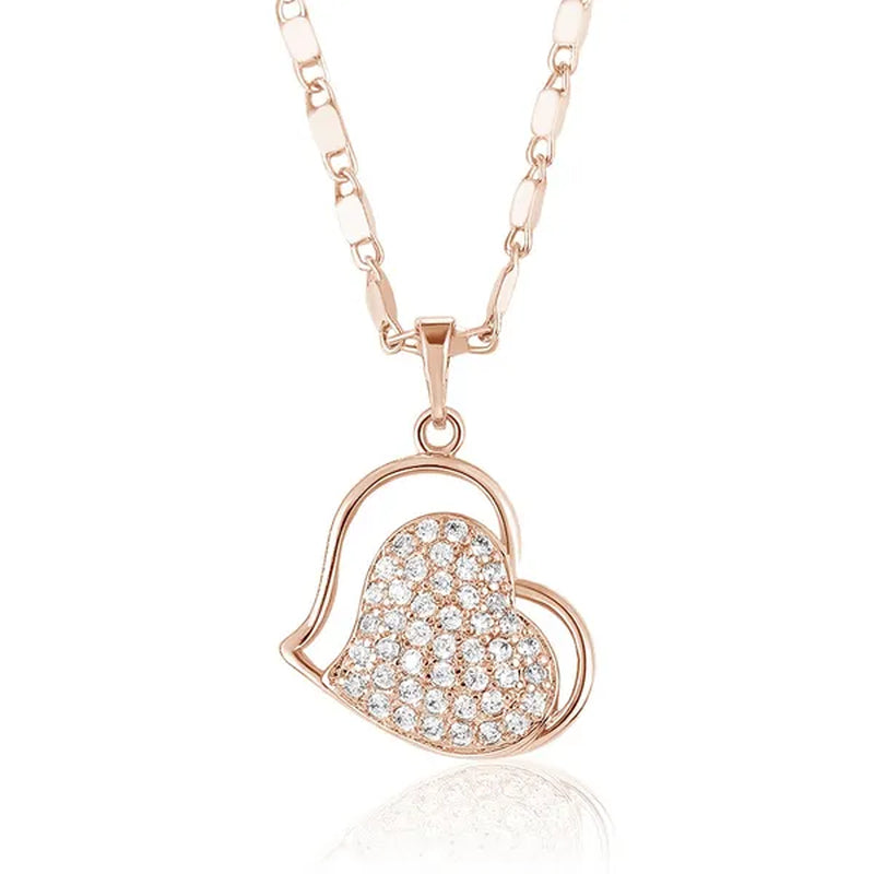 Classic Necklaces For Women Lovely Double Heart Necklace Vintage Rose Gold Necklace Diamond Women Necklace Valentine'S Day Gift For Women