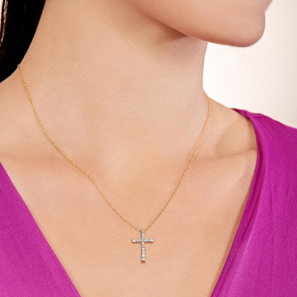 10K Yellow Gold Cross Pendant Necklace for Women | 1/2 CTTW Natural White round Diamonds | 18" Rope Chain | Luxury Jewelry with Gift Box | Timeless Fashion Jewelry Gift for Her