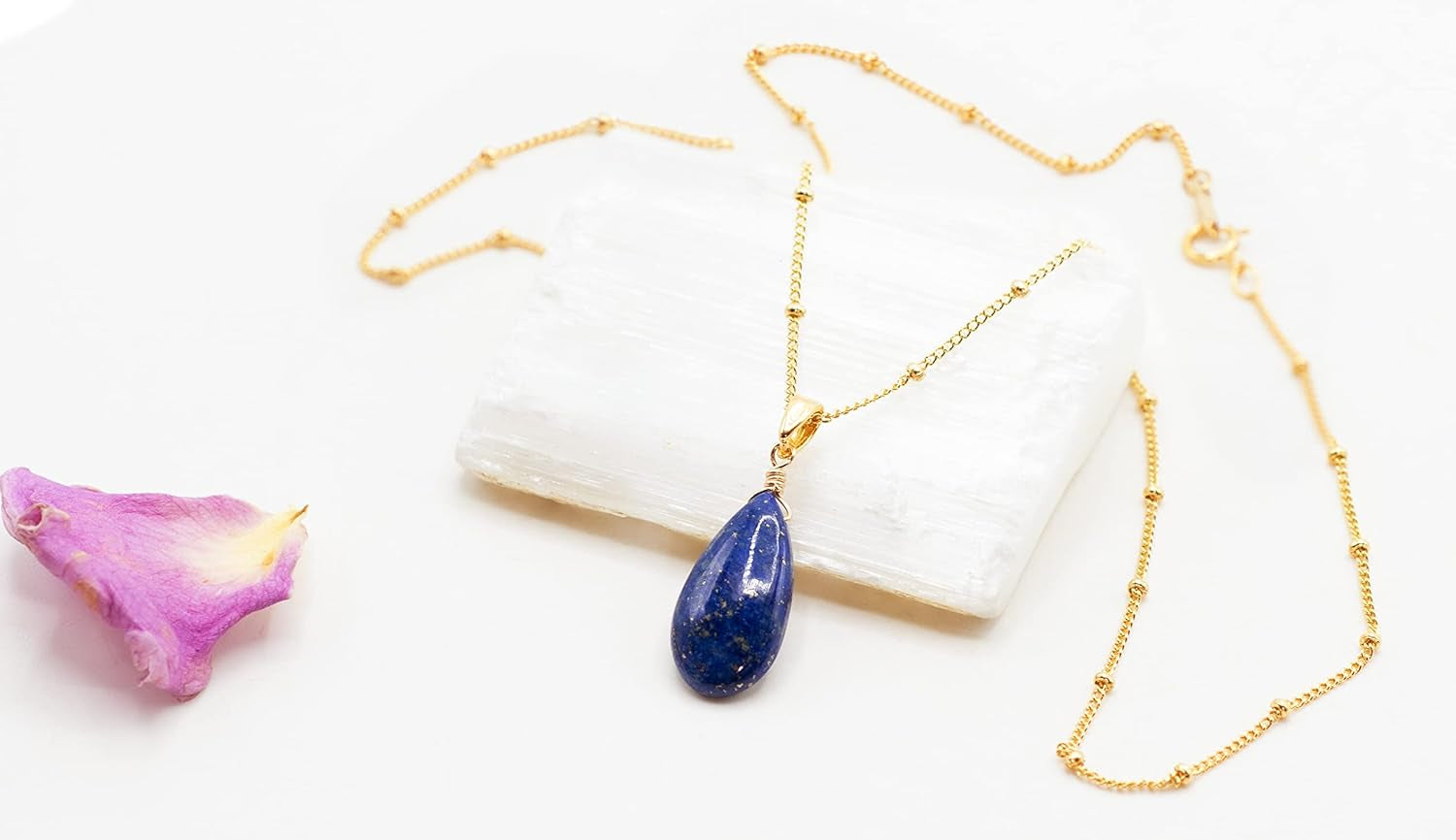 14K Gold-Filled Satellite Chain Necklace with a Smooth Lapis Lazuli Pendant, 18" for Men, Women, and Teens. Perfect for Special Occasions or Every Day Wear