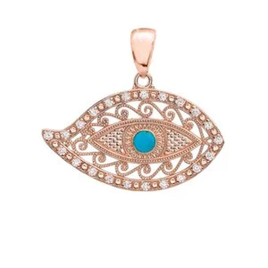 ROSE GOLD EVIL EYE DIAMOND PENDANT NECKLACE with TURQUOISE CENTER STONE : 10K Pendant Only