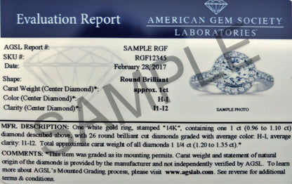 AGS Certified 1 Carat Diamond Solitaire Ring in 14K White Gold (I-J Color, I2-I3 Clarity)