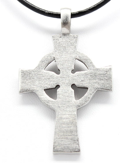 Pewter Celtic Cross Irish Scottish Wales Pendant on Leather Necklace