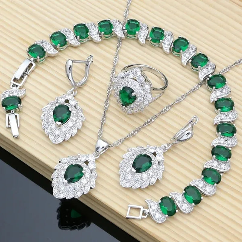 5 Colors Jewelry Set for Women Blue Sapphire Gemstone 925 Silver Jewelry Sets Drop Earrings for Wedding Women Gift