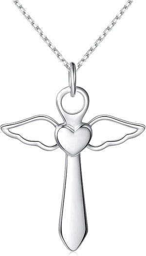 Guardian Angel Wings Cross Necklace Stainless Steel Cross Necklace Jewelry Gifts for Women Teen Girls