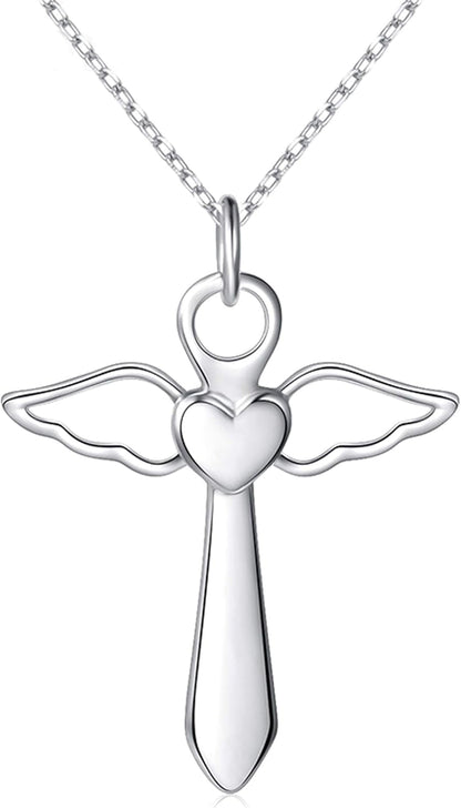 Guardian Angel Wings Cross Necklace Stainless Steel Cross Necklace Jewelry Gifts for Women Teen Girls