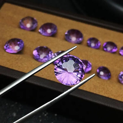 Natural Amethyst Fireworks Cut Loose Gemstone 8MM High-quality Ring Face Necklace Jewelry DIY Making Loose Diamond Purple Gemstone
