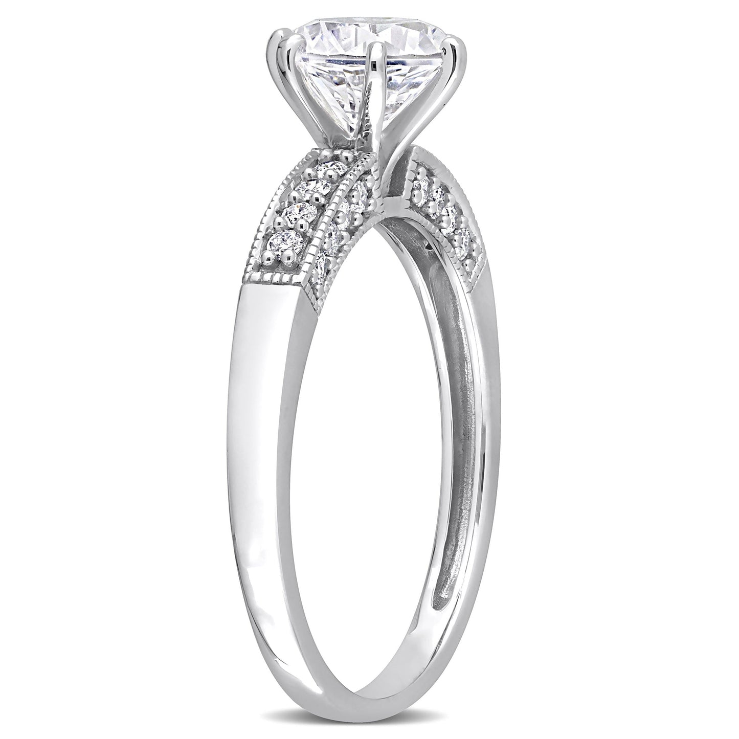 Women'S 1 3/8 Carat T.G.W. Round-Cut Created White Sapphire 10Kt White Gold Engagement Ring with 1/4 Carat T.W. Round-Cut Diamond on Band with 6-Prong/Pave Setting