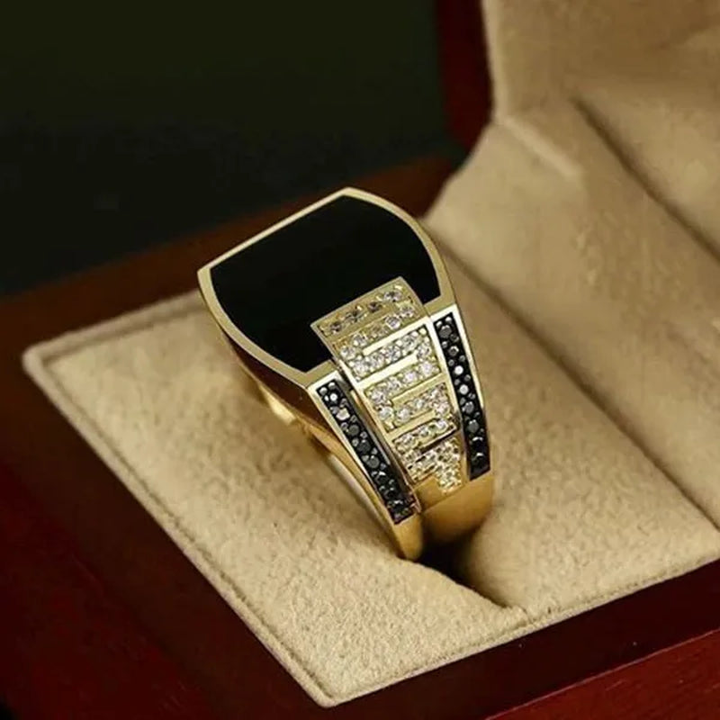 Business Men'S Fashion Jewelry Natural White Sapphire Black Diamond Ring Luxury Men'S Engagement Wedding Ring Anniversary Business Banquet Party Jewelry Size US6-14