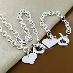 High Quality 925 Sterling Silver Heart Shape Pendant Necklace Bracelet Jewelry Sets for Women Men Classic Gift Wholesale