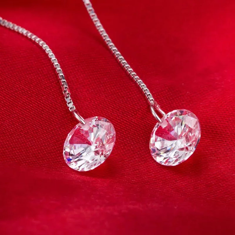 925 Sterling Silver Long Chain Tassel CZ Dangle Threader Earrings for Women Girl