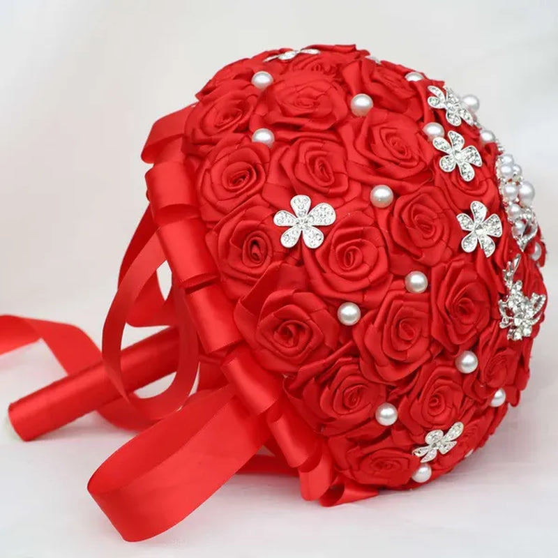 24Cm 10 Styles Can Choose Royal Blue Silver Brooch Wedding Bouquets Silk Rhinestone Artificial Rose Flowers Bridesmaid Mariage Bouquets Wedding Accessories W125