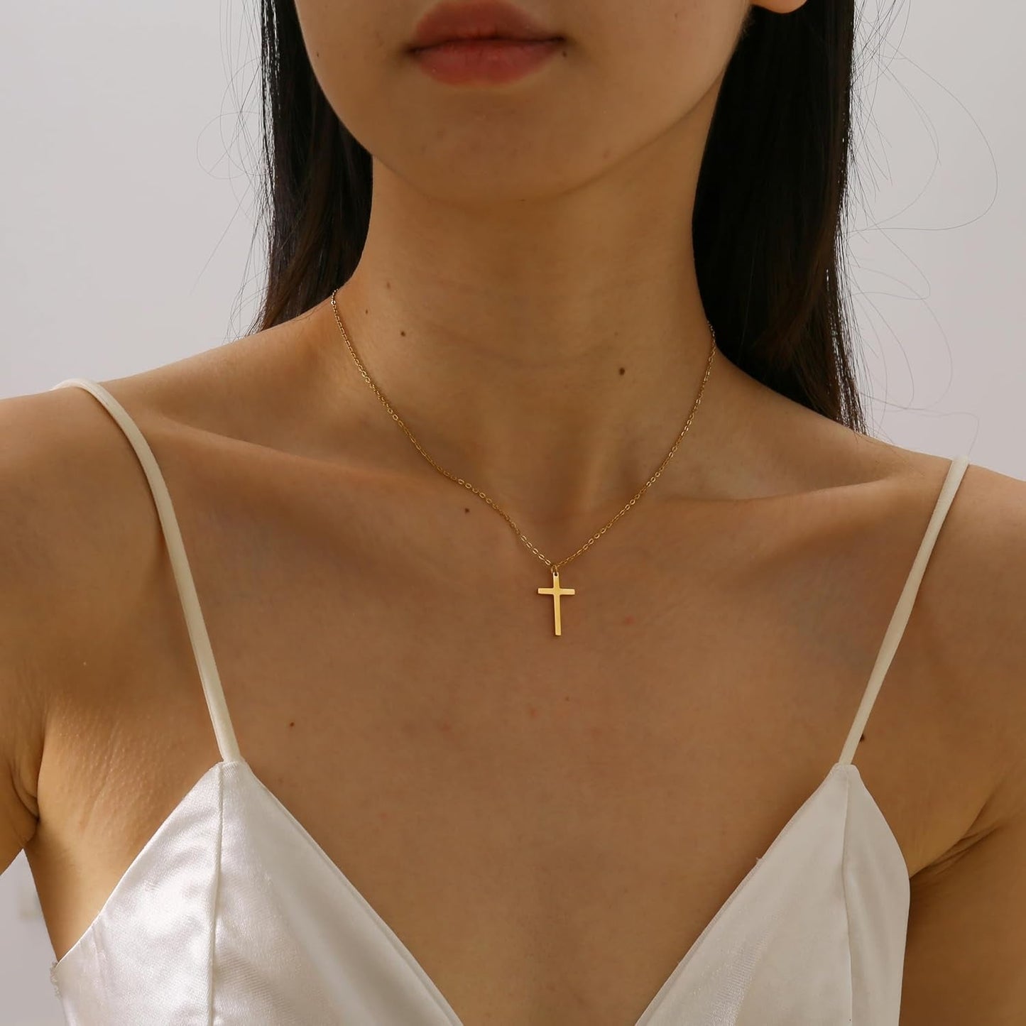 18K Gold Plated Sideways Cross Necklace for Women Stainless Steel Tiny Small Cross Pendant Necklace Dainty Simple Jewelry Christmas Gifts