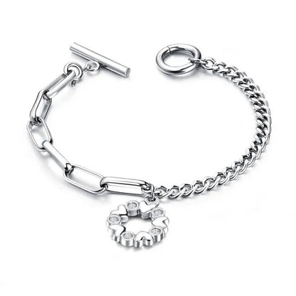Stainless Steel CZ Bracelet Silver Rose Gold Color Love Heart Pattern Decorating Chain Bracelets
