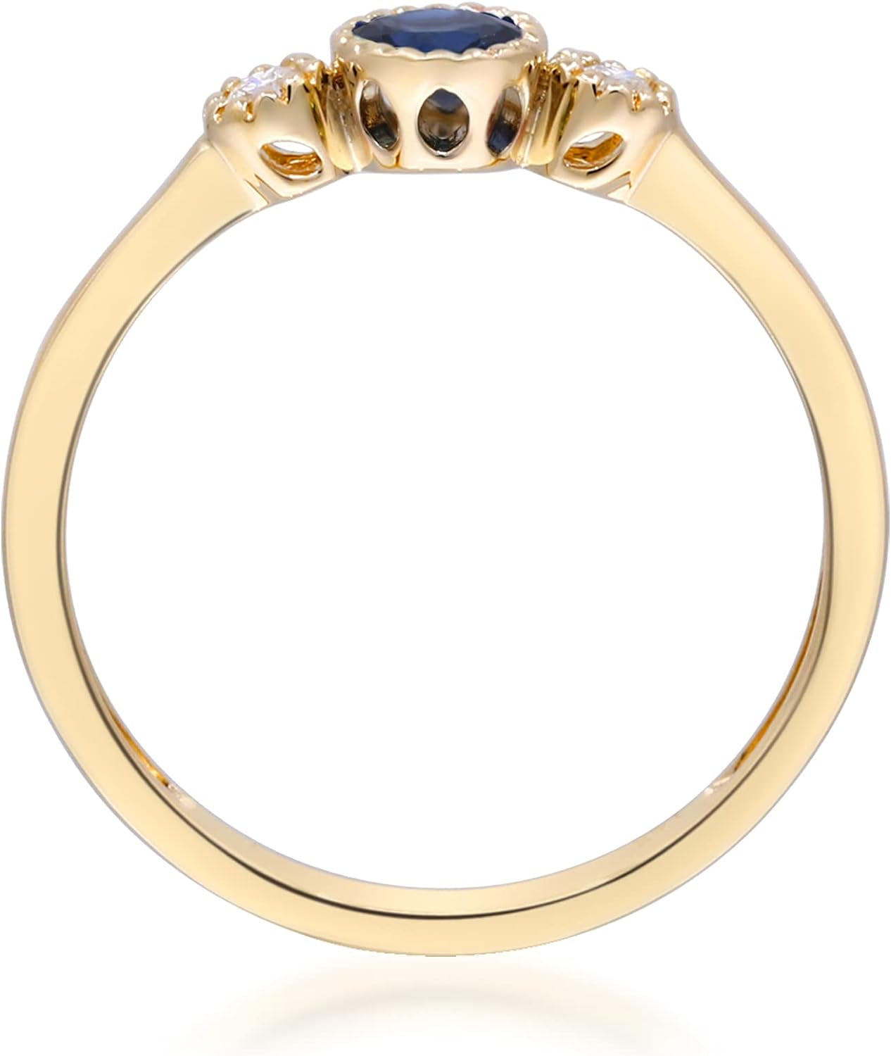 10K Yellow Gold Genuine Blue Sapphire Ring with Diamonds for Women | Ethically, Authentically & Organically Sourced (Round-Cut) Shaped Sapphire Jewelry for Her | Sapphire Ring for Women