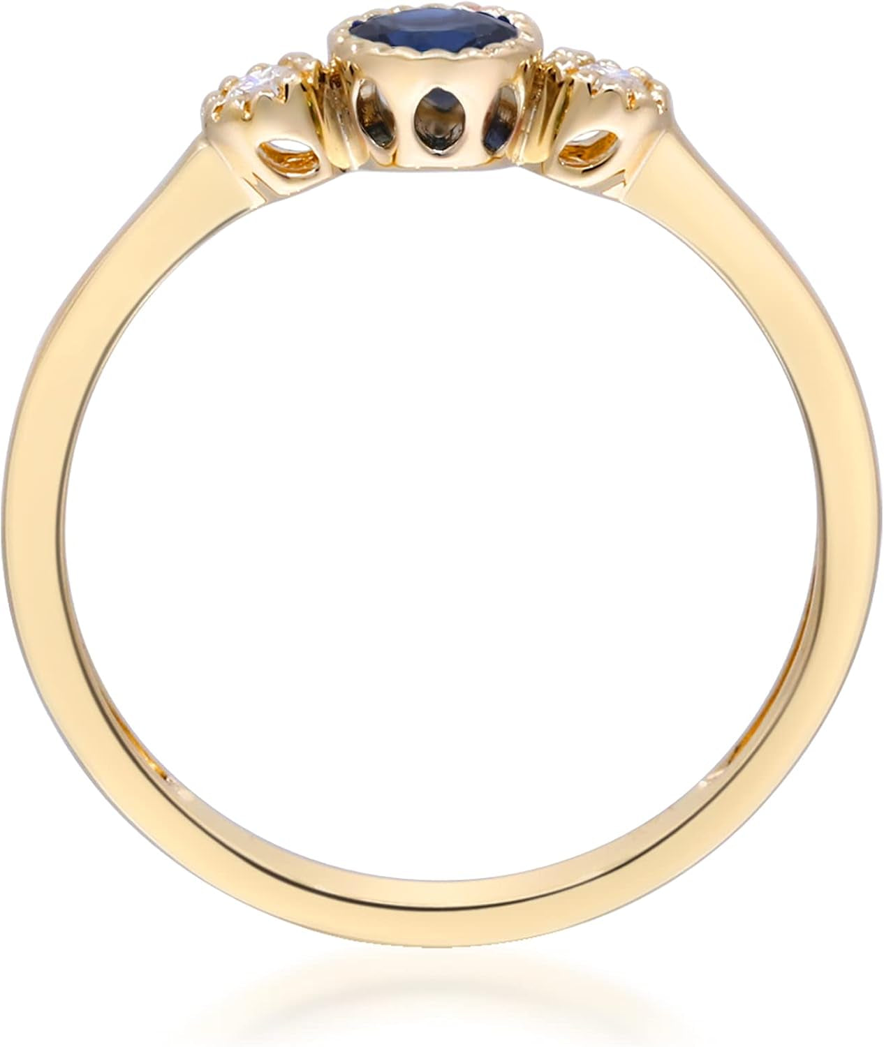 10K Yellow Gold Genuine Blue Sapphire Ring with Diamonds for Women,Ethically, Metal Gemstone Diamond, Sapphire