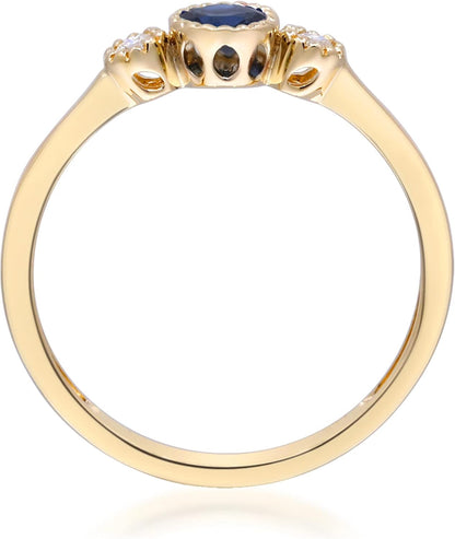 10K Yellow Gold Genuine Blue Sapphire Ring with Diamonds for Women,Ethically, Metal Gemstone Diamond, Sapphire