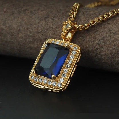 Gold Fashion Gemstone Necklace Filled Diamond Titanium Hip Hop Pendant  Necklace