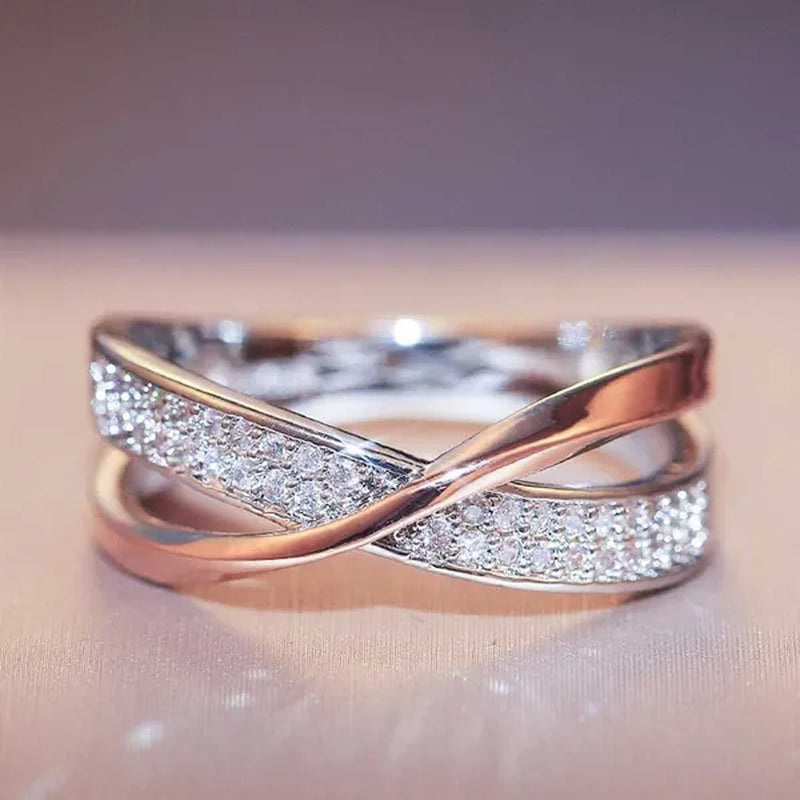 Delysia Kingladies Fashion White Sapphire Ring Cross Rose Gold Ring Ladies Valentine'S Day Birthday Gift Jewelry